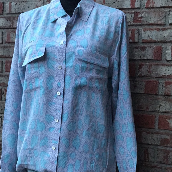 EQUIPMENTS 100% Silk Purple Blue Animal Snakeskin Blouse - Picture 2 of 10